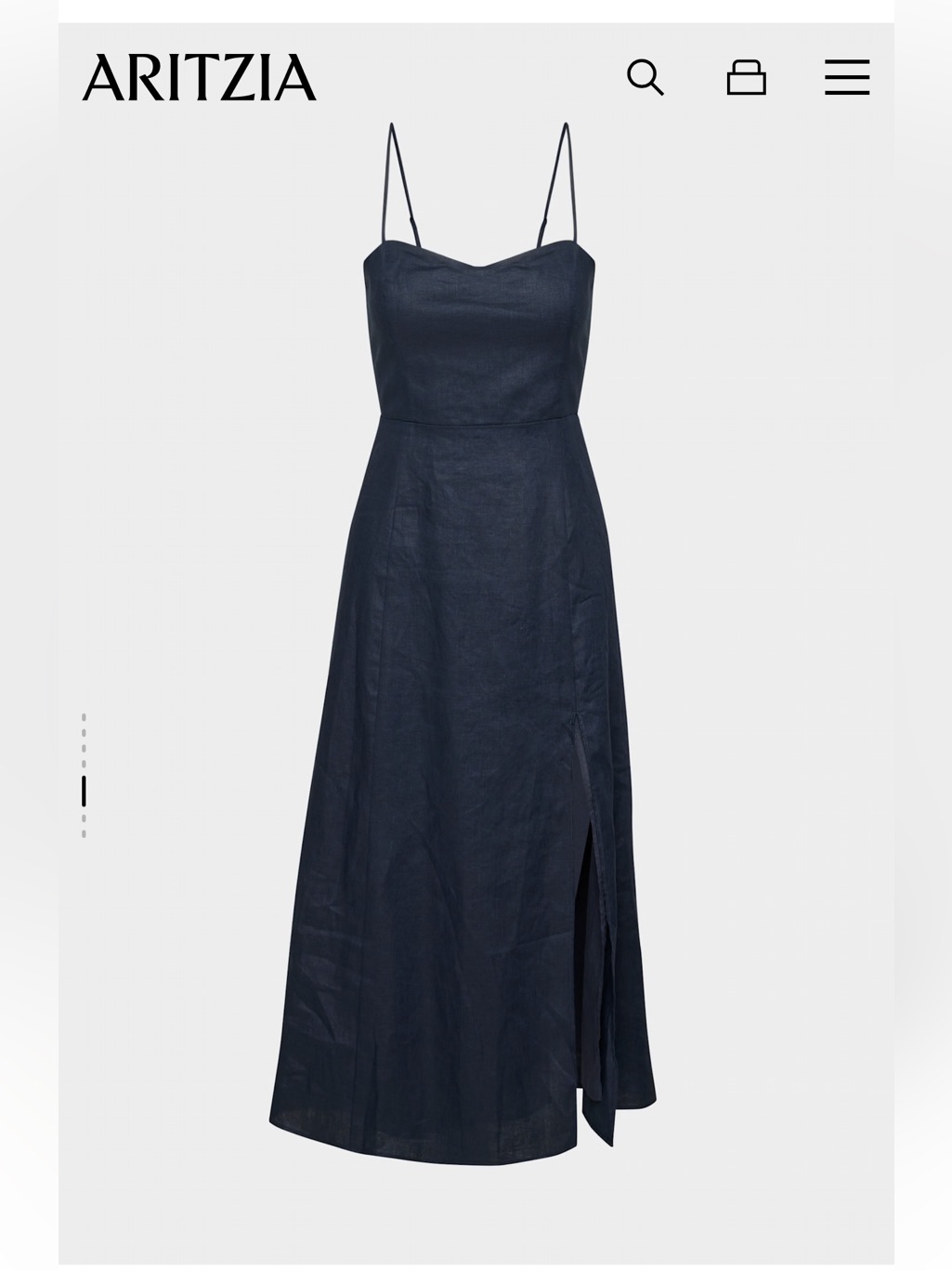 Aritzia Navy Linen Midi Dress With Side Slit